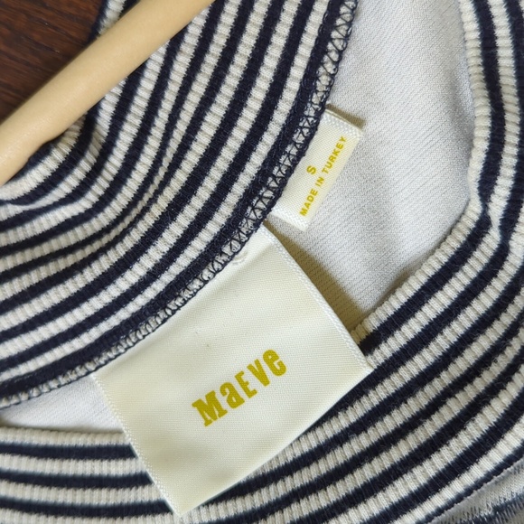 ANTHRO I Navy Blue & Ivory Cream Striped Haven Shift Dress by Maeve, S - Picture 9 of 14